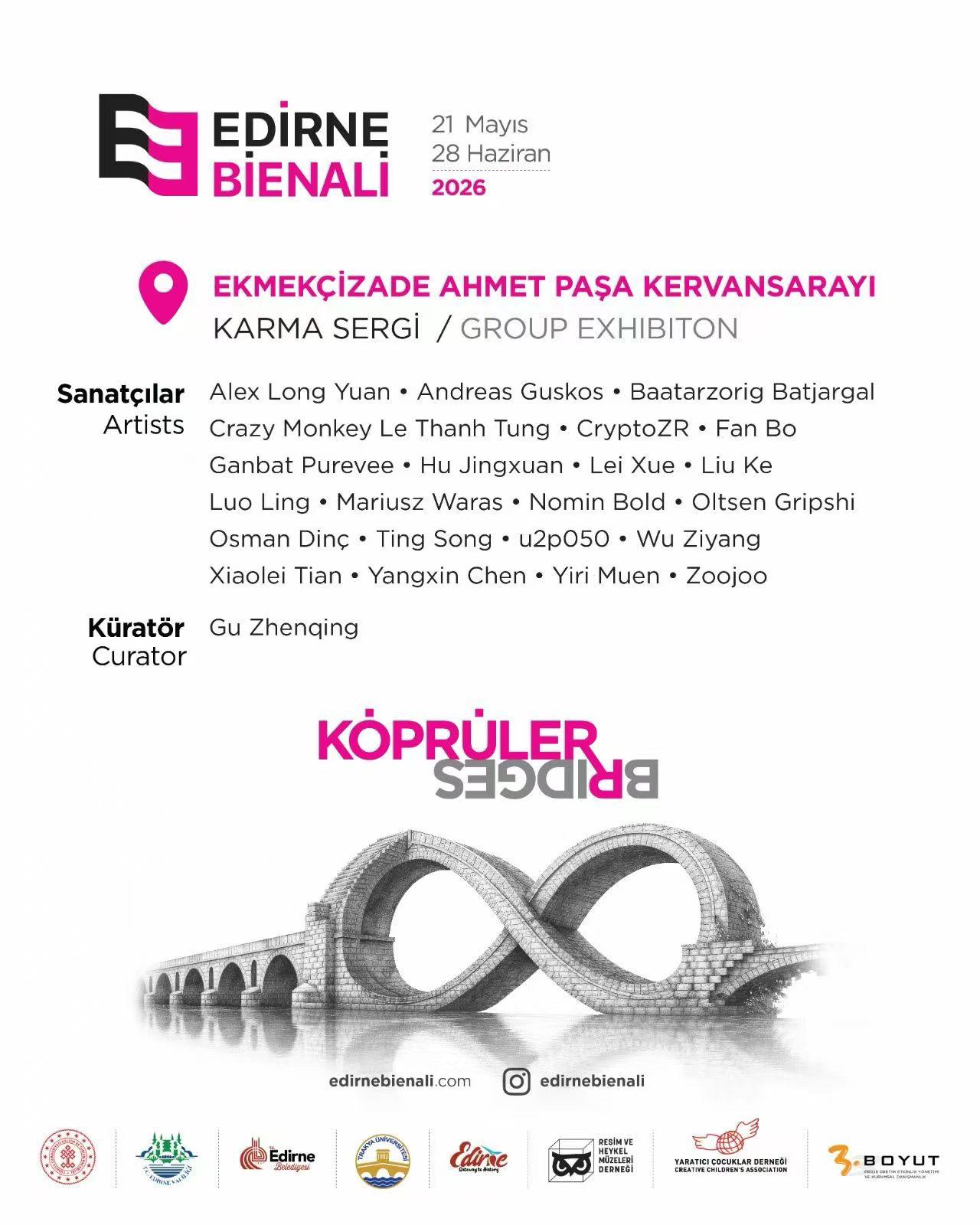 2026 Edirne Bienali 埃迪尔内双年展群展海报，艺术家名单中列有 Zoojoo