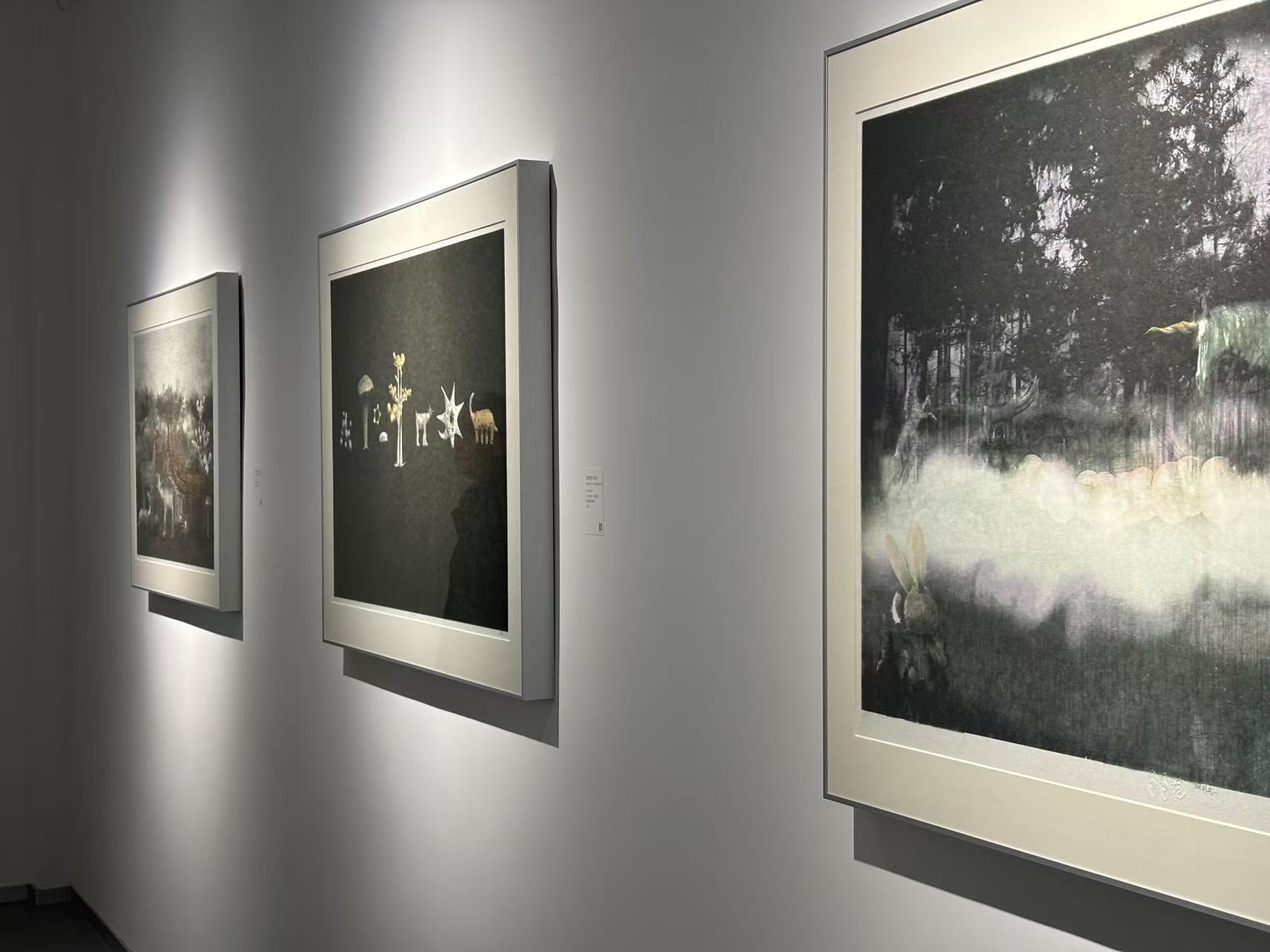 2024 年 1 月 13 日杭州凤凰创意展览现场，墙面展示三幅 ZOOJOO 作品